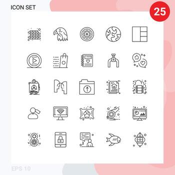 Pictogram Set of 25 Simple Lines of media layout mechanical grid planet Editable Vector Design Elements