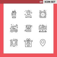 Pack of 9 Modern Outlines Signs and Symbols for Web Print Media such as tool pencil clock smart controls Editable Vector Design Elements