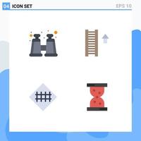 4 Universal Flat Icons Set for Web and Mobile Applications binocular road fence ladder arrow road symbols Editable Vector Design Elements