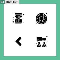 Pack of 4 Modern Solid Glyphs Signs and Symbols for Web Print Media such as pencil left camera arrow chat Editable Vector Design Elements