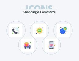 Shopping And Commerce Flat Icon Pack 5 Icon Design. ecommerce. new. scan. badge. phone call vector