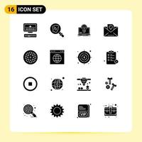 Set of 16 Modern UI Icons Symbols Signs for healthy food laptop party holiday Editable Vector Design Elements