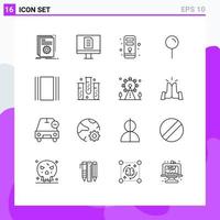 Editable Vector Line Pack of 16 Simple Outlines of horizontal cover computer pin map Editable Vector Design Elements