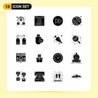 Group of 16 Modern Solid Glyphs Set for activities online arrow education music Editable Vector Design Elements