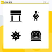 Pack of 4 creative Solid Glyphs of desk gear christian man groceries Editable Vector Design Elements