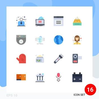Universal Icon Symbols Group of 16 Modern Flat Colors of container mail video inbox website Editable Pack of Creative Vector Design Elements