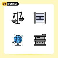 Group of 4 Filledline Flat Colors Signs and Symbols for balance definition video libra hd in filmmaking internet Editable Vector Design Elements