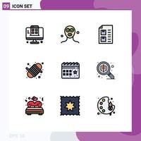 Pictogram Set of 9 Simple Filledline Flat Colors of calendar rope check equipment paper Editable Vector Design Elements