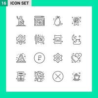 Outline Pack of 16 Universal Symbols of broccoli sign success female summer Editable Vector Design Elements