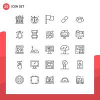 Mobile Interface Line Set of 25 Pictograms of team group flag friends pin Editable Vector Design Elements