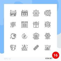 User Interface Pack of 16 Basic Outlines of inbox grape help fruit dinghy Editable Vector Design Elements