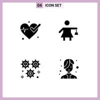 Group of 4 Modern Solid Glyphs Set for medical configuration people cog beauty Editable Vector Design Elements