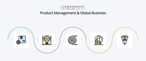 Product Managment And Global Business Line Filled Flat 5 Icon Pack Including performance. management. generation. resource. diagram vector