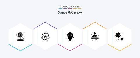 paquete de iconos de espacio y galaxia 25 glifos que incluye espacio. astronauta. universo. OVNI. astronomía vector