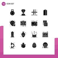 Modern Set of 16 Solid Glyphs and symbols such as location birthday scale real estate house Editable Vector Design Elements