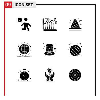 conjunto de pictogramas de 9 glifos sólidos simples de construcción de datos de economía global de red elementos de diseño vectorial editables vector