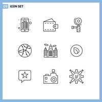 Group of 9 Modern Outlines Set for peer coin canada grinder building network Editable Vector Design Elements