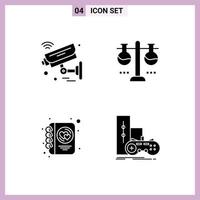 Pack of 4 Modern Solid Glyphs Signs and Symbols for Web Print Media such as camera test tube security laboratory heart Editable Vector Design Elements