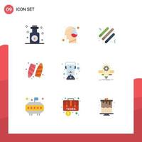 Pictogram Set of 9 Simple Flat Colors of lamp surfboard science sports light stick Editable Vector Design Elements