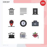 9 Filledline Flat Color concept for Websites Mobile and Apps camera clock build tools setting Editable Vector Design Elements