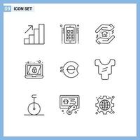 Mobile Interface Outline Set of 9 Pictograms of baby crypto real estate coin lock Editable Vector Design Elements