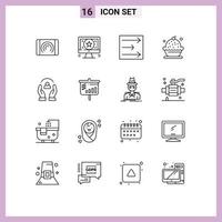 16 Universal Outline Signs Symbols of caring pie arrow dessert cake Editable Vector Design Elements