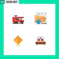 4 Thematic Vector Flat Icons and Editable Symbols of car learning firefighter learning kite Editable Vector Design Elements