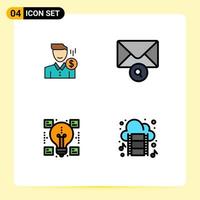 4 Universal Filledline Flat Color Signs Symbols of cost search money user ideas Editable Vector Design Elements