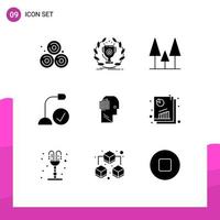 9 Universal Solid Glyphs Set for Web and Mobile Applications think hardware forest gadget connected Editable Vector Design Elements