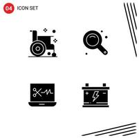 Group of 4 Modern Solid Glyphs Set for disease audio editing health zoom in digital audio editor Editable Vector Design Elements