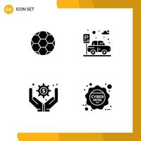 conjunto de pictogramas de 4 glifos sólidos simples de operaciones comerciales de pelota transporte deportivo descuento elementos de diseño vectorial editables vector