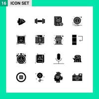 Pack of 16 creative Solid Glyphs of profile image user id metrics user attention Editable Vector Design Elements