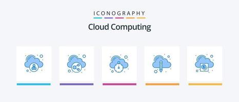 Cloud Computing Blue 5 Icon Pack Including money. business. fast hosting. cloud. pencil. Creative Icons Design vector