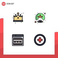 User Interface Pack of 4 Basic Filledline Flat Colors of crown seo cap person webpage Editable Vector Design Elements