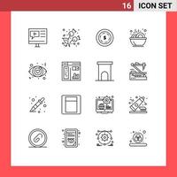 Outline Pack of 16 Universal Symbols of eye stew cold soup bowl Editable Vector Design Elements