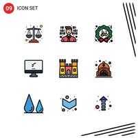 Set of 9 Modern UI Icons Symbols Signs for castle pc wreath imac monitor Editable Vector Design Elements