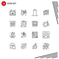 Set of 16 Commercial Outlines pack for product deployment battery business portfolio Editable Vector Design Elements