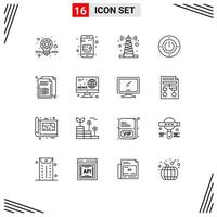 Modern Set of 16 Outlines and symbols such as style css tower code power Editable Vector Design Elements