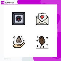 símbolos de iconos universales grupo de 4 colores planos de línea de relleno modernos de caja presupuesto corazón correo finanzas elementos de diseño vectorial editables vector