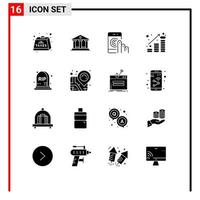 Solid Glyph Pack of 16 Universal Symbols of money up finance click currency support Editable Vector Design Elements