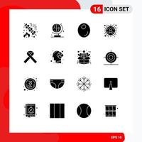 Group of 16 Solid Glyphs Signs and Symbols for mind cancer fruit awareness target customer Editable Vector Design Elements