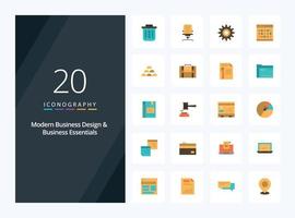 20 negocios modernos y esenciales de negocios icono de color plano para presentación vector