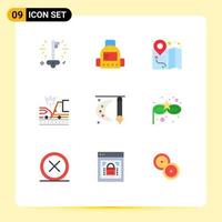 paquete de iconos de vector de stock de 9 signos y símbolos de línea para pintar pincel pintura paleta ubicación arte choque elementos de diseño vectorial editables