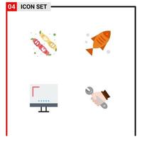 Group of 4 Flat Icons Signs and Symbols for camping electronic medical health monitor Editable Vector Design Elements