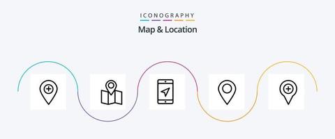 paquete de iconos de línea 5 de mapa y ubicación que incluye mapa. alfiler. móvil. marcador. localización vector
