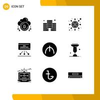 Group of 9 Solid Glyphs Signs and Symbols for manat board investment presentation seo Editable Vector Design Elements