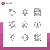 Universal Icon Symbols Group of 9 Modern Outlines of earth coin perspective data hands frame Editable Vector Design Elements