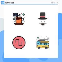 Modern Set of 4 Filledline Flat Colors and symbols such as cup sound tv break movember wave Editable Vector Design Elements