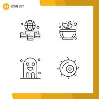 Group of 4 Modern Filledline Flat Colors Set for globe celebration folder calm festival Editable Vector Design Elements