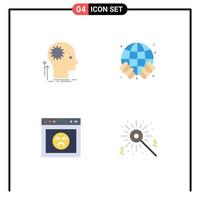 Universal Icon Symbols Group of 4 Modern Flat Icons of mind browser idea globe page Editable Vector Design Elements